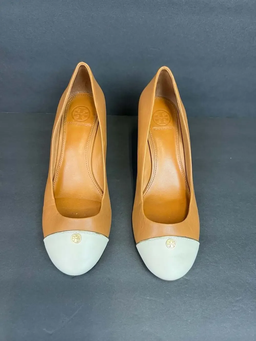 Tory Burch Women's Ivory Brown TIFFY Wedge-Mason Leather Shoes Sz 7.5M MSRP $298